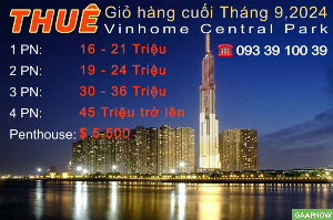 Thuê căn hộ Vinhomes Central ParkTh9.2024 – 68 Căn độc quyền, giá tốt nhất thị trường.LH 0933910039