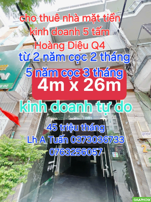 NHÀ THUÊ NGUYÊN CĂN  MẶT TIỀN KINH DOANH TỰ DO 
 NGANG 4 X 26 
ĐÚC 5 TẤM - 45 TRIỆU THÁNG HOÀNG