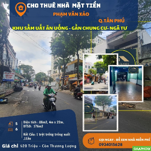 Cho thuê nhà Mặt Tiền Phạm Văn Xảo 88m2, 1Lầu, 20Triệu, gần chung cư